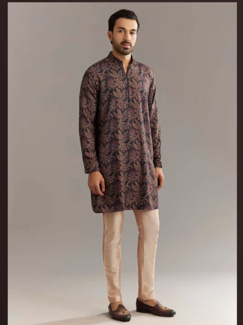 KALKI FASHION - Black Pashmina Silk Kurta Set With Vine Prints SIZE 38